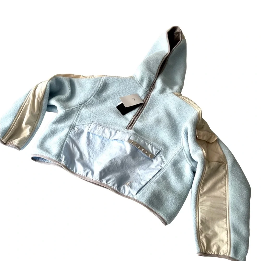 Air Jordan Cozy Girl Half Zip Fleece Hoodie Pale Blue Stone Women's Large NWT